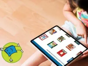 child interacting with TumbleBooks on a tablet