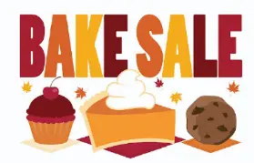 bake sale image showing a cupcake, pie slice, and cookie